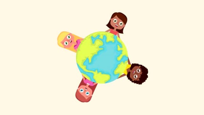 世界各地的跨种族女孩动画