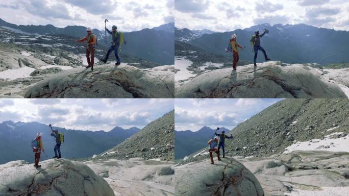 在世界之巅。山顶上的勃朗峰登山者