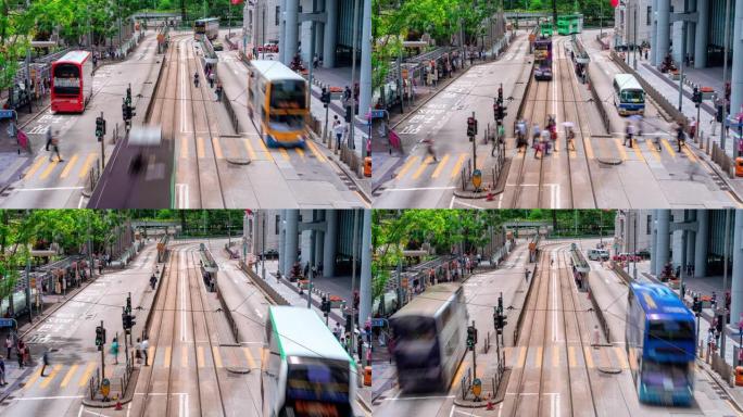 香港交通车辆和行人穿越人行横道的时间流逝