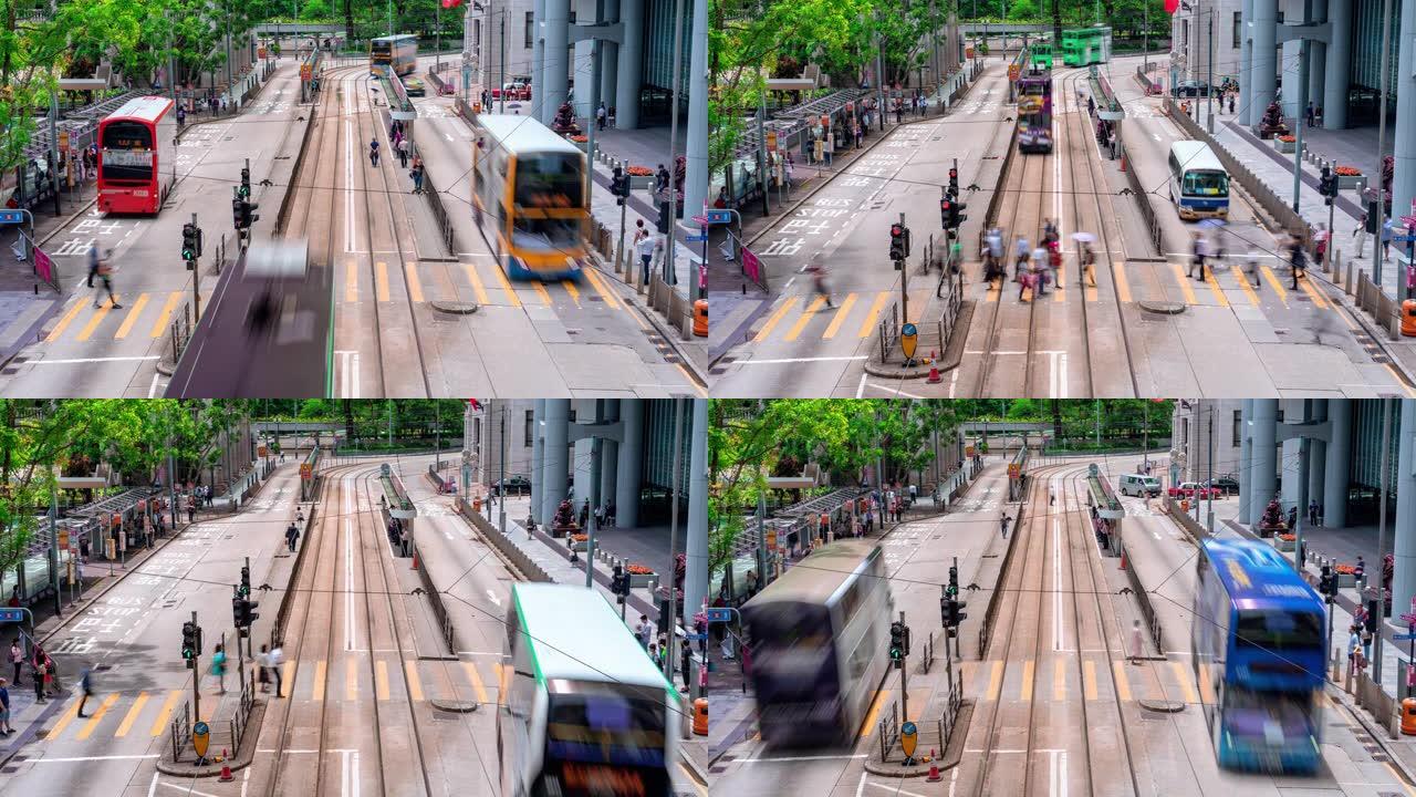 香港交通车辆和行人穿越人行横道的时间流逝