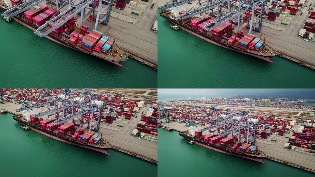鸟瞰图: 集装箱货运船码头工业港