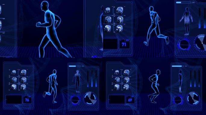 通过跑步运动健身进行人体医学检查的数字生成动画