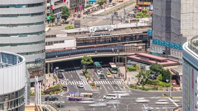 延时: 神户市景和交通火车站的鸟瞰图。