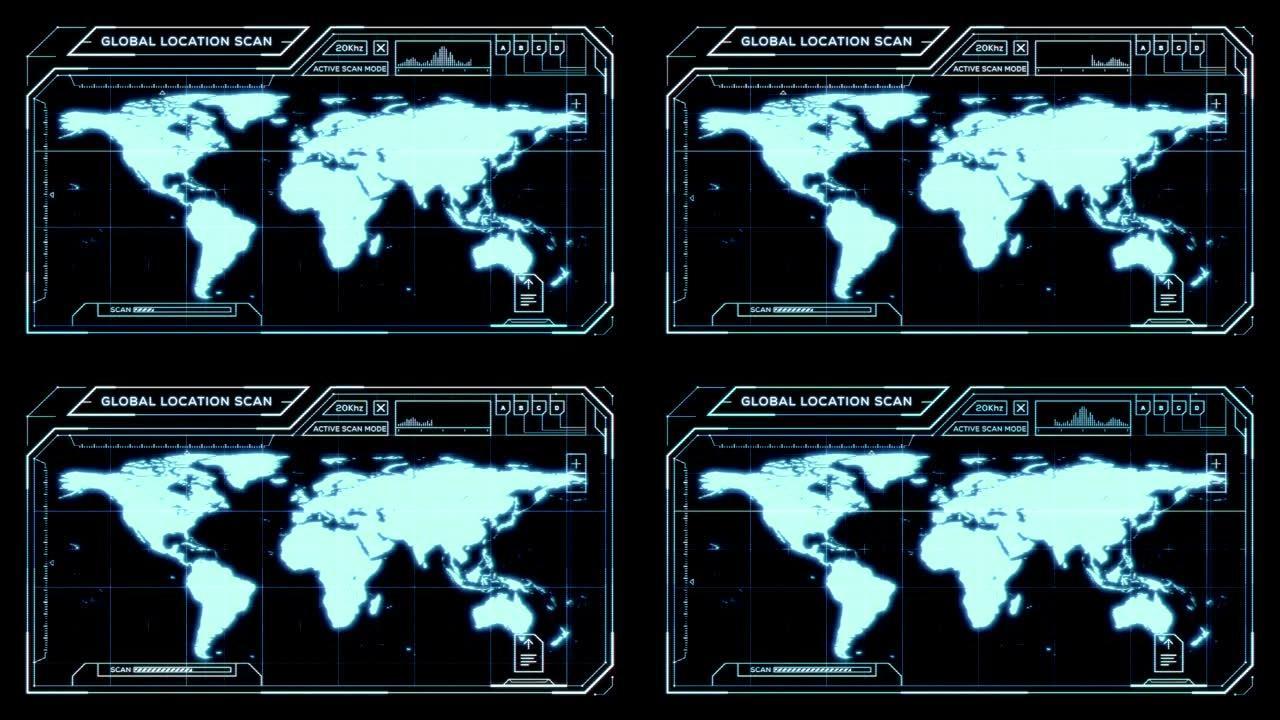 地球的计算机扫描全息科技世界地图