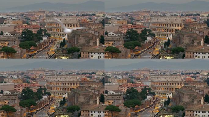 罗马竞技场的景色，从意大利罗马的Terrazza delle Quadrighe拍摄。4K