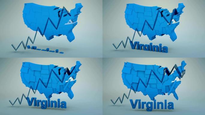 美国，弗吉尼亚州蓝色区域定位区位城市线路