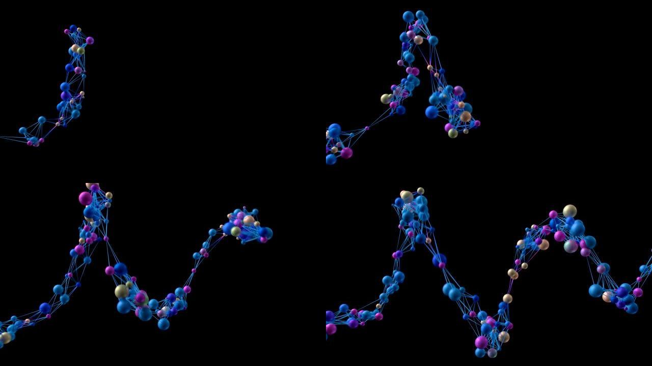 分子波流过框架。三维3D微观构造生化旋转