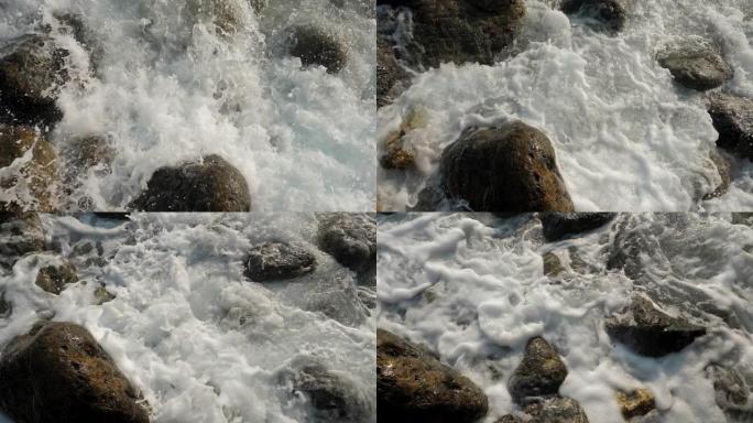 海浪撞击石滩。海浪撞击石滩