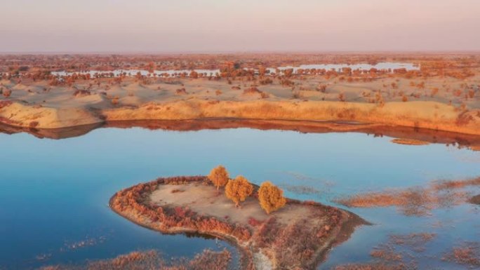 新疆鸟瞰图绿地秋季湖水