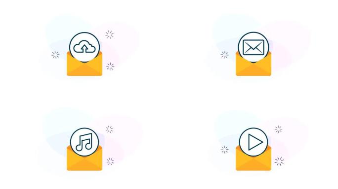带有社交媒体图标动画的信封邮件