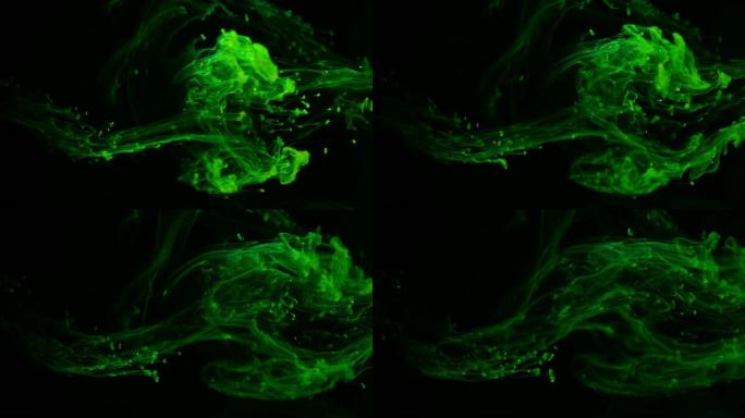 水中的绿色墨水颜色创造液体艺术形状