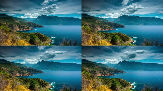 时间流逝: 科西嘉岛在地中海的崎cosica海岸线