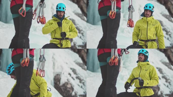 准备攀登攀登雪山徒步巅峰爬山