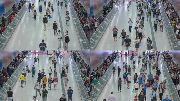 4k分辨率延时高峰时段在火车站散步的人群，通勤者在香港站下班回家