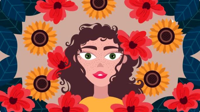 美丽的女人和花卉花园图案动画