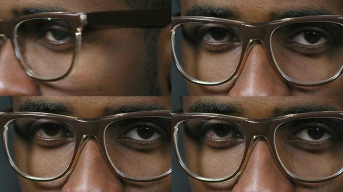 戴眼镜的黑人转头特写眼神