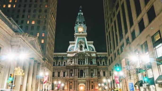 费城市政厅在夜间的时间流逝