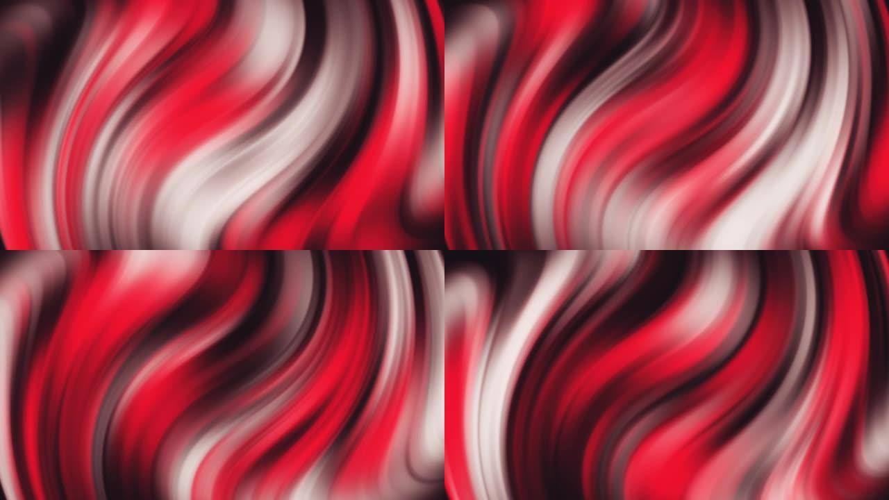 无缝循环扭曲渐变背景。3d渲染一排排彩色红色和白色条纹荡漾。彩色波浪渐变动画。未来几何图案运动背景。