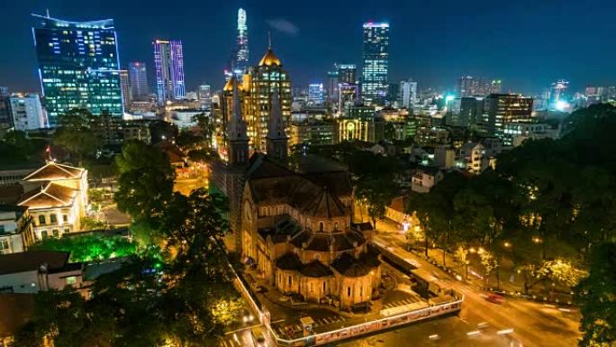 在胡志明市建造地铁时，从越南巴黎圣母院大教堂的俯视图中经过4k的时间流逝