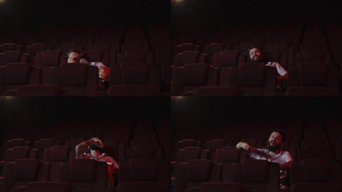 粗鲁的电影观众在电影院礼堂扔爆米花