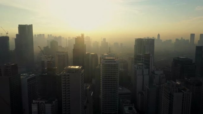 城市新的一天城市雾霾黄昏日落