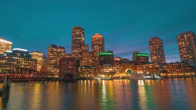 波士顿港城市景观的时间流逝