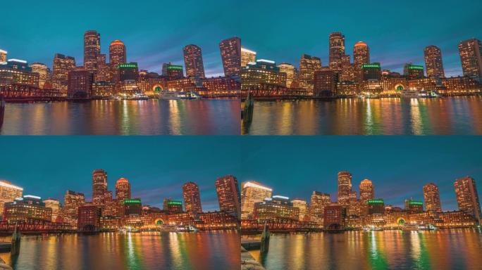 波士顿港城市景观的时间流逝