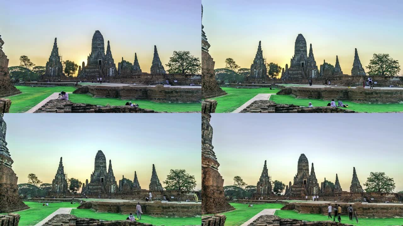 在泰国大城府的历史庙宇猜瓦塔那拉姆寺中，使用4K延时拍摄。