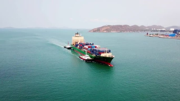 船舶港口集装箱船货物运输的航拍