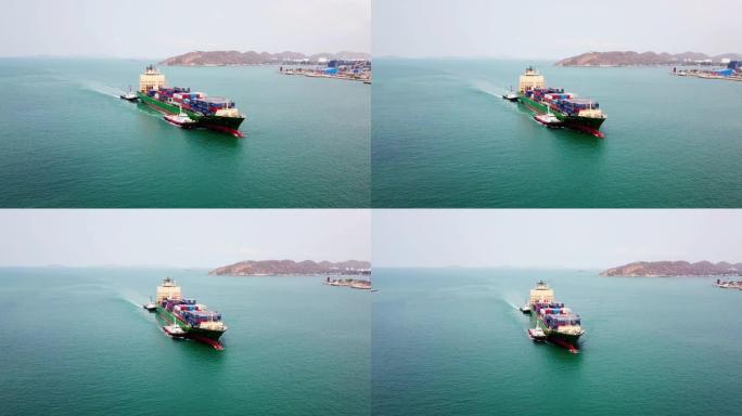 船舶港口集装箱船货物运输的航拍