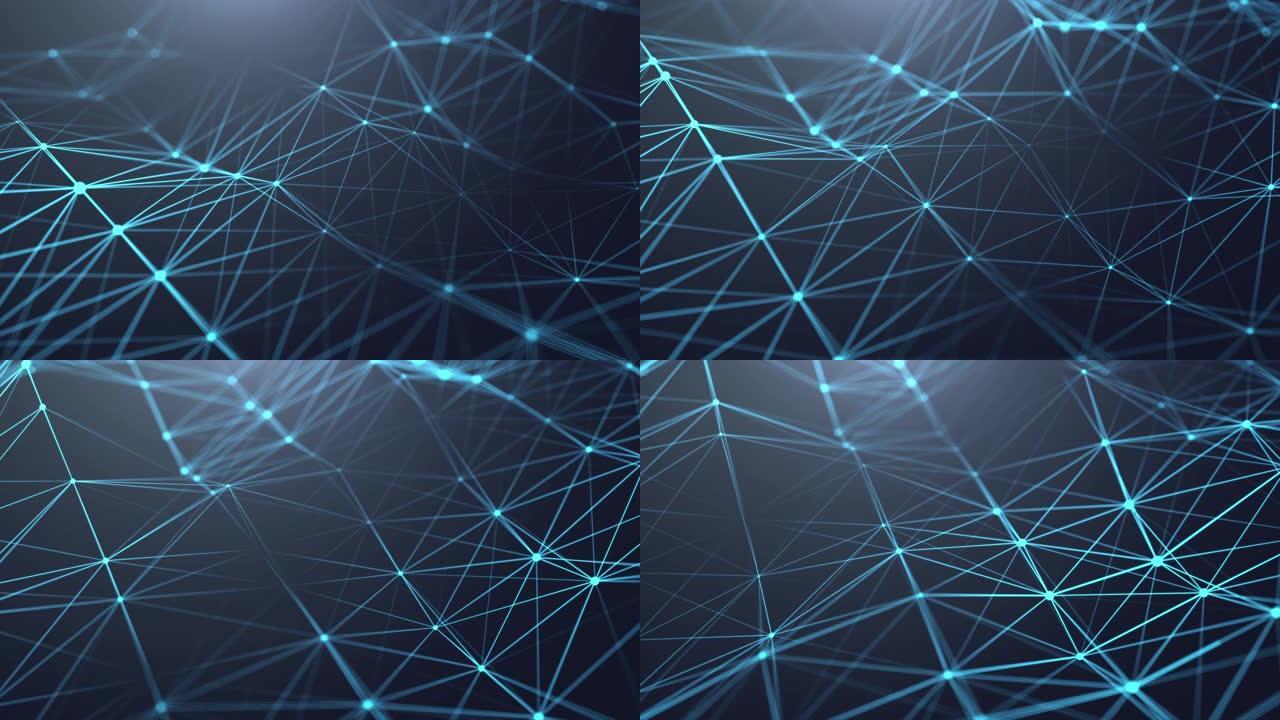 4k分辨率移动和流动线框纹理抽象背景，插图几何形状连接线和点，商业科技未来数字背景