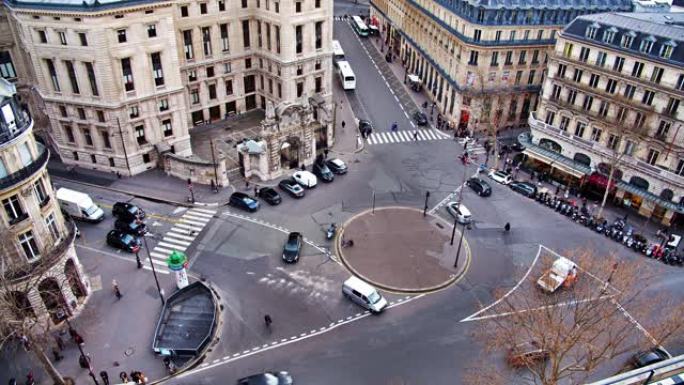 巴黎时尚区的城市十字路口。古老的复古建筑。鸟瞰图。