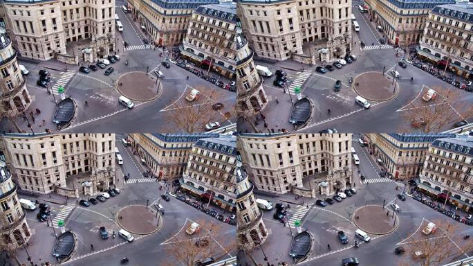 巴黎时尚区的城市十字路口。古老的复古建筑。鸟瞰图。