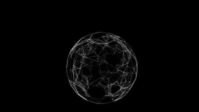 摘要数字球全息图通过网络连接在空间中转动和移动。循环3d动画。数字技术和媒体概念。