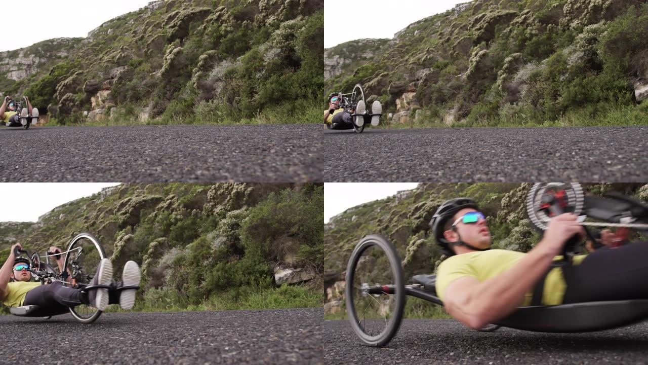 骑卧式自行车的残疾人