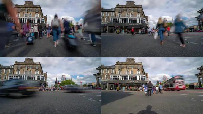 英国苏格兰爱丁堡的游客Pedestian拥挤的王子购物街的延时