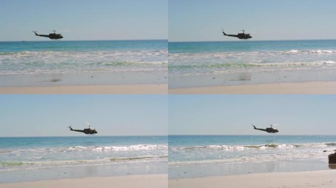 直升机飞越海滩4k