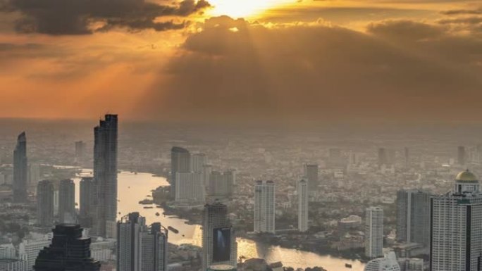 曼谷戏剧性的天空延时现代化都市地标