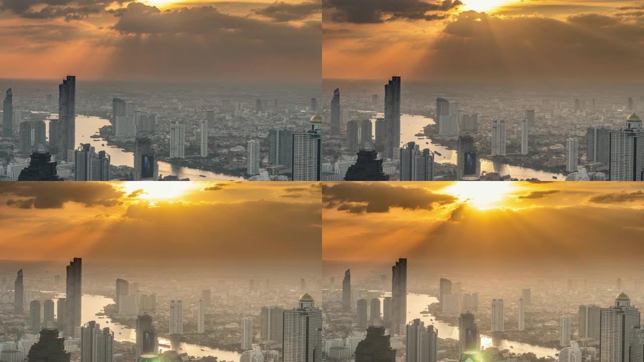 曼谷戏剧性的天空延时现代化都市地标