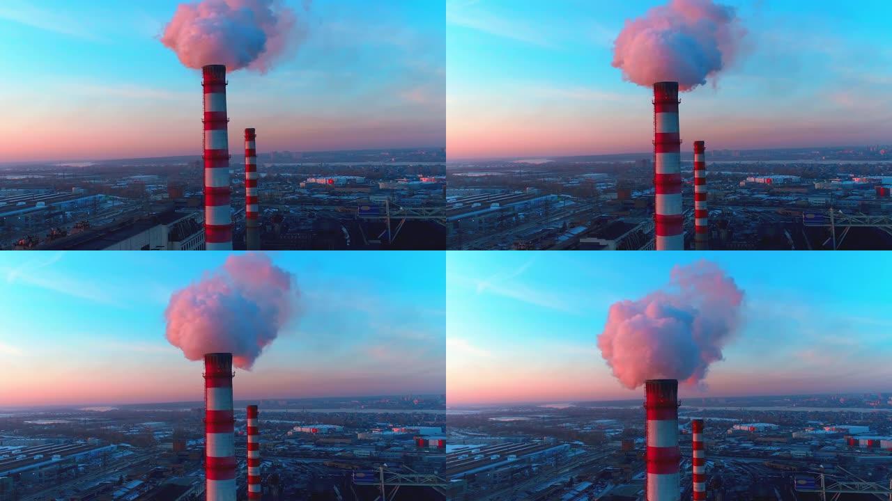 工厂用烟管鸟瞰图城市