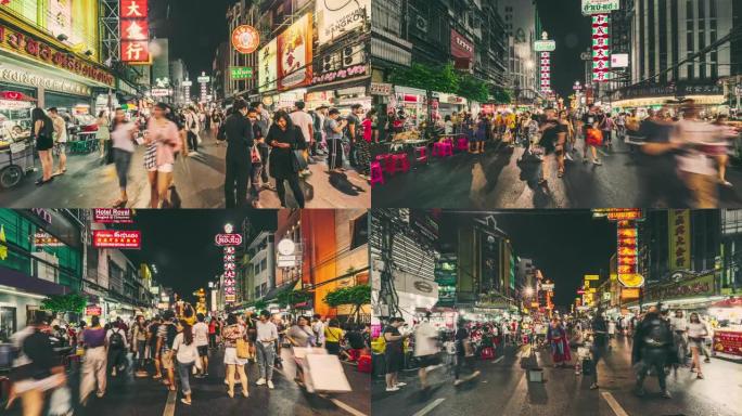 泰国曼谷唐人街夜间的过度失误