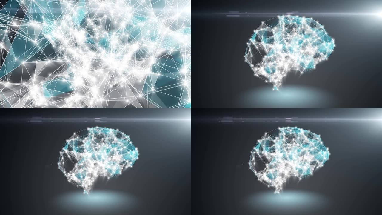 AI人工智能，数字线和发光点创建人脑连接的结构