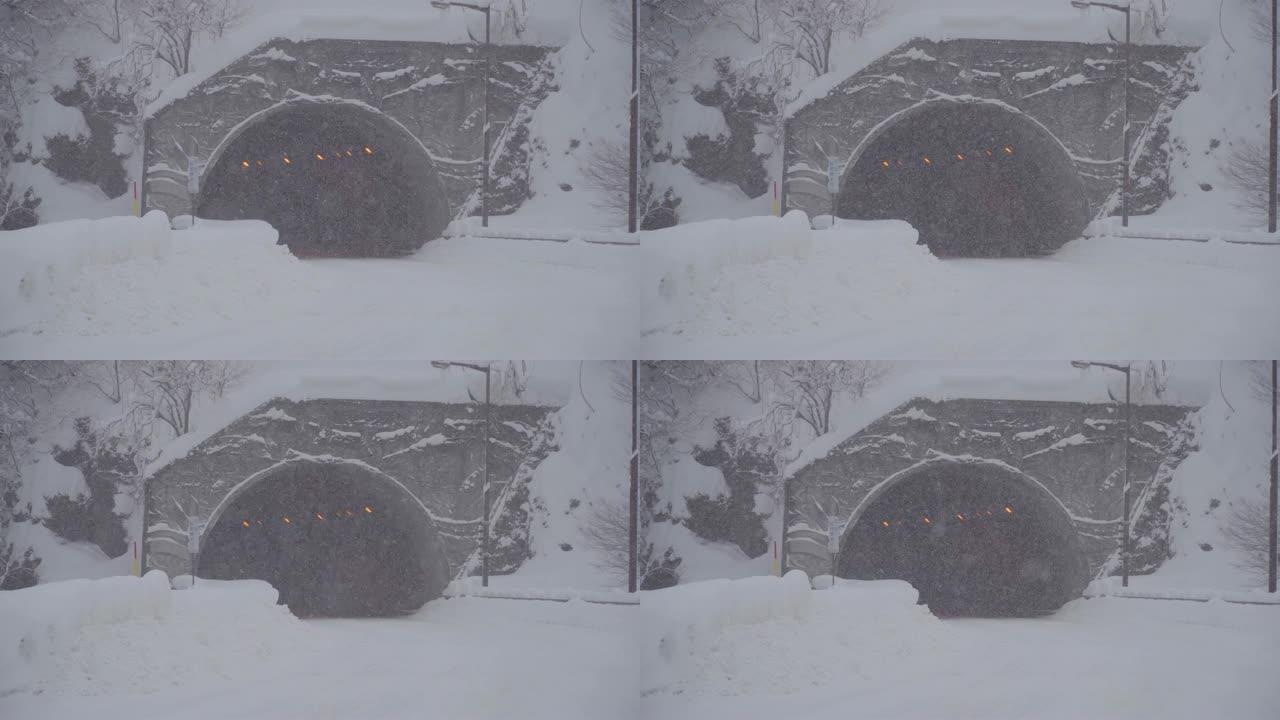日本冬季汽车跑道隧道