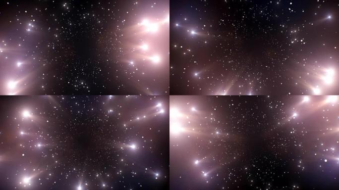美丽闪亮的粒子抽象运动背景无缝。明亮的耀斑效果。循环3d动画视频，空间中闪烁的粒子。