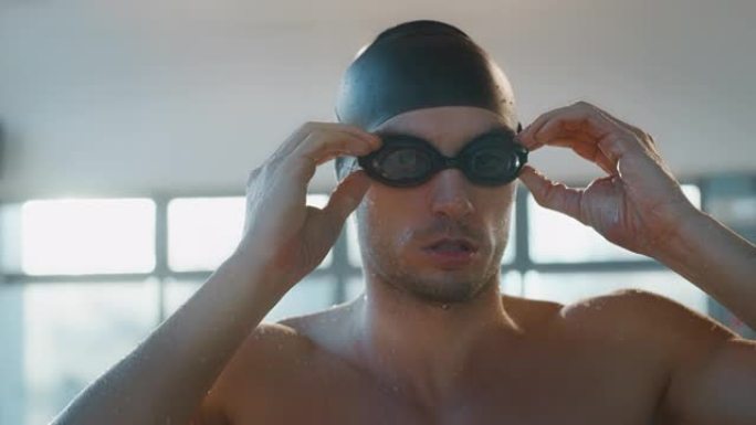谷歌的专业游泳运动员用努力和奉献精神训练在自由式游泳池游泳赢得比赛。
