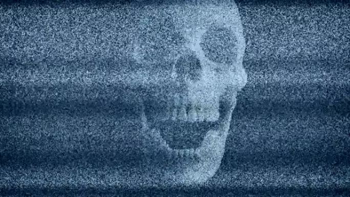头骨图像出现在电视的静态中
