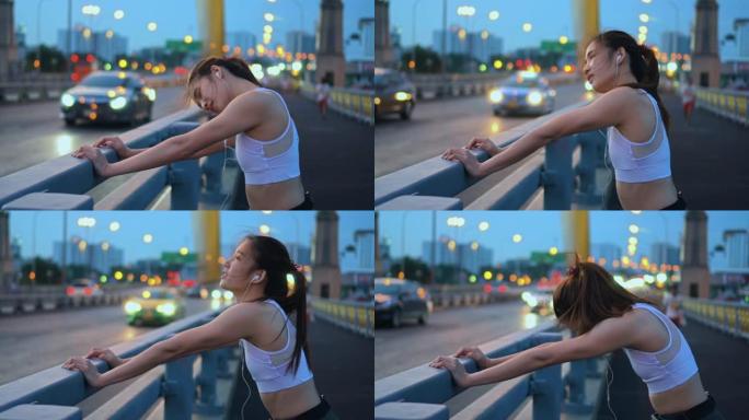 女跑步者休息，慢动作