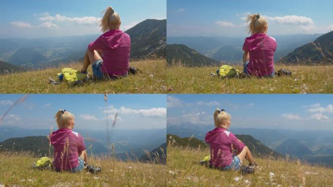 享受朱利安阿尔卑斯山景色的SLO MO女人