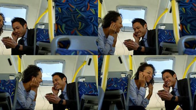 情侣在4k公交车上听音乐
