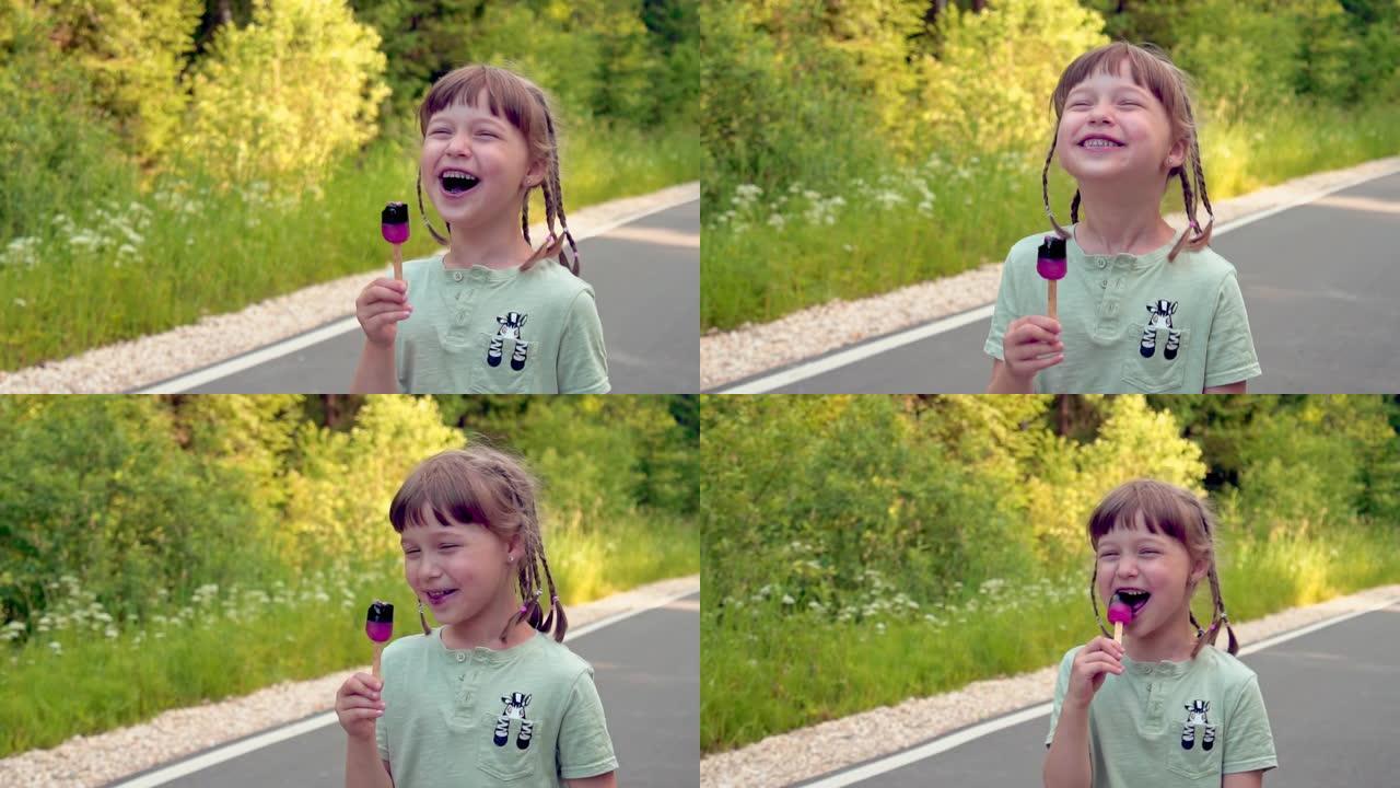可爱的女孩吃冰淇淋